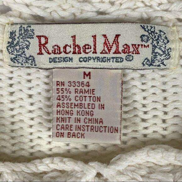 Vintage Rachel Max Floral Pom Pom Scalloped Chunky Knit Grandma Sweater Medium - Picture 7 of 9